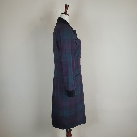 Vintage Kasper Dress 6 Purple Green Plaid Button Down Dark Academia Tailored - Picture 4 of 11